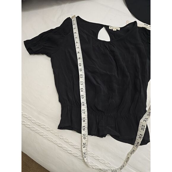 For LOVE & LEMONS Puff Sleeve Blouse Womens Xs Black Keyhole Top Viscose - Picture 6 of 8
